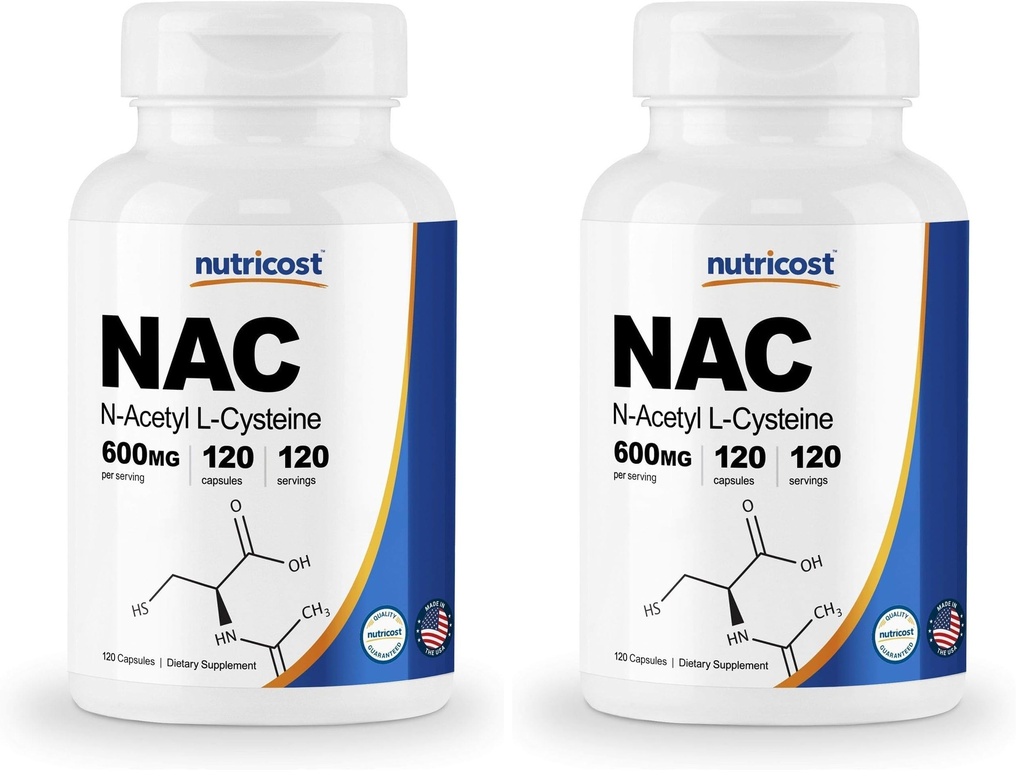 Nutricost N-Acetyl L-Cysteine (NAC) 600mg, 120 Vegetarian Capsules - Non-GMO, Gluten Free, Vegetarian Caps (Pack of 2)