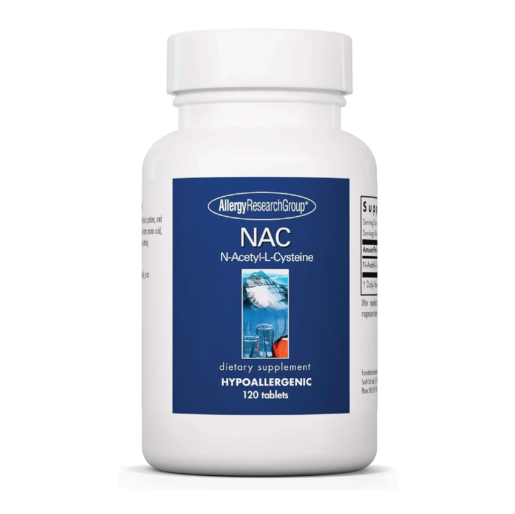 Allergy Research Group NAC Supplement - N-Acetyl-L-Cysteine, Glutathione Precursor, Supports Immune Function, Healthy Mucus Clearance, Free Form Amino Acid, Hypoallergenic - 120 Count