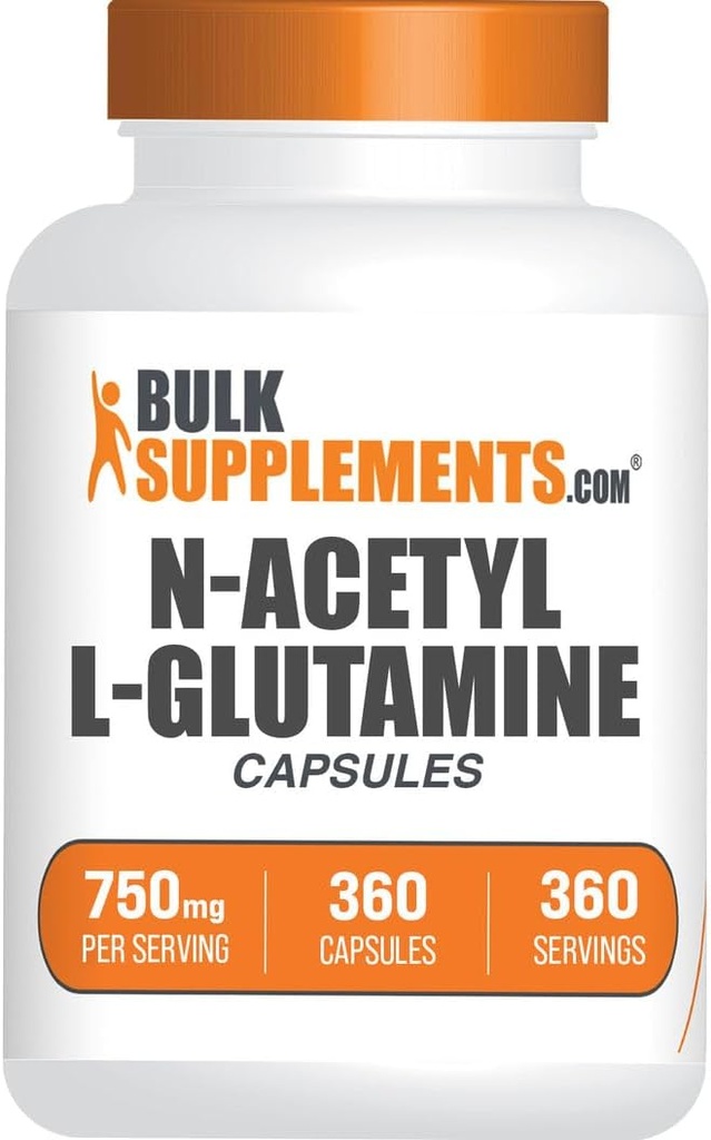 BulkSupplements.com N-Acetyl L-Glutamine Capsules - Glutamine Supplement, Amino Acids Supplement - Gluten Free, 1 cápsula por Serving (750mg), 360 Conde (Pack of 1)