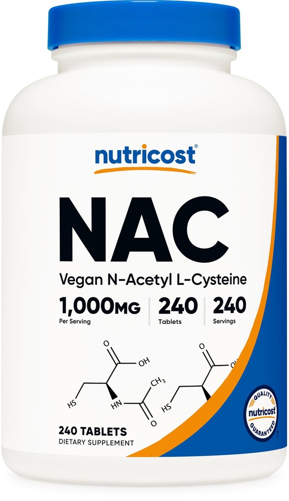 Nutricost N-Acetyl L-Cysteine (NAC) 1000 mg, 240 Vegan Tablets - GMO Free, Gluten Free, Vegetarian Supplement