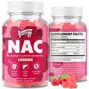 NAC Gummies Sugar-Free, N-Acetyl Cysteine NAC Suplemento 1000mg para Antioxidantes, Immune Support, Non-GMO, Gluten-Free, Vegan – Raspberry Flavor, 60 Gummies