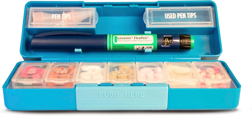 GMS Group Medical Supply, LLC Diabetic Pen Case & 7 Day Medicine Organizer - Travel Kit for Diabetic Supplies - at a Glance Medicine Reminder - Holds New &amp; Used Needles Safely - Small &amp; Discreet