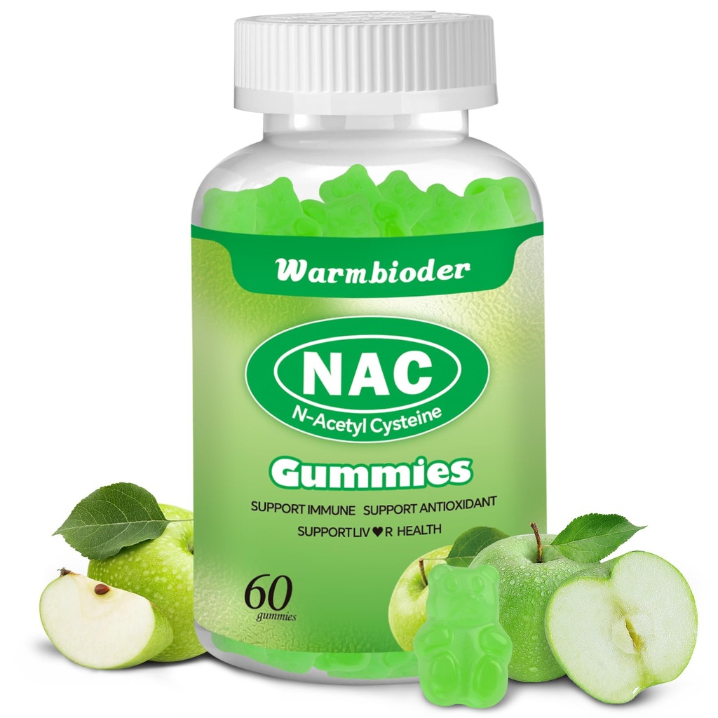 NAC Gummies for Adults &amp; Kids 1200mg, NAC Suplemento N-Acetyl Cysteine, Immune Support,NAC Chewable Support Liver Health,Sugar-Free, Green Apple Flavor
