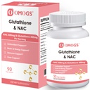 OMOGS Glutathione & NAC Supplement, with vtamin B &amp; Selenium, Supports Liver Health, Cellular, Antioxidant, Energy Production " Immune, Vegan " Gluten-Free, 90 Veg Capsules.