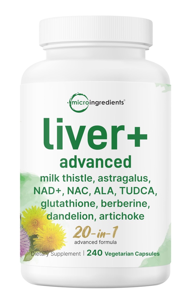 Liver Advanced+, 240 Veggie Capsules ← 20-in-1 Complejo con Milk Thistle, Dandelion, NAD, NAC, ALA, TUDCA, Glutathione, Artichoke, Turmeric, " Astragalus TEN Non-GMO, Gluten Free