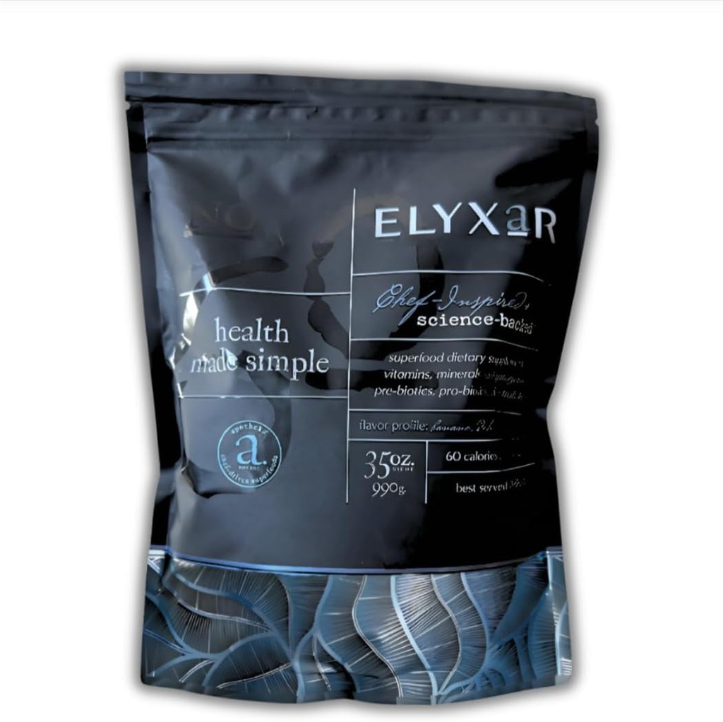 ELYXaR Complejo de Superalimentos Diarios - Suplemento Polvo - 60+ Vitaminas, Minerales, Ingredientes de todo tipo, Adaptógenos de estrés, Pro " Prebióticos, Enzimas digestivos " , Electrolitos - 30 Servidores