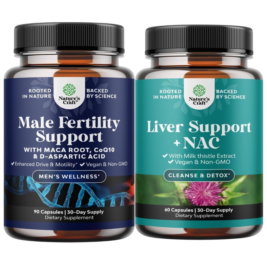 Bundle of Fertility Supplement with CoQ10 Maca Root Methyl Folate & D-Aspartic Acid and Liver Support NAC Supplement with Milk Thistle Extract N Acetyl Cysteine, Artichoke, Choline & Beetroot