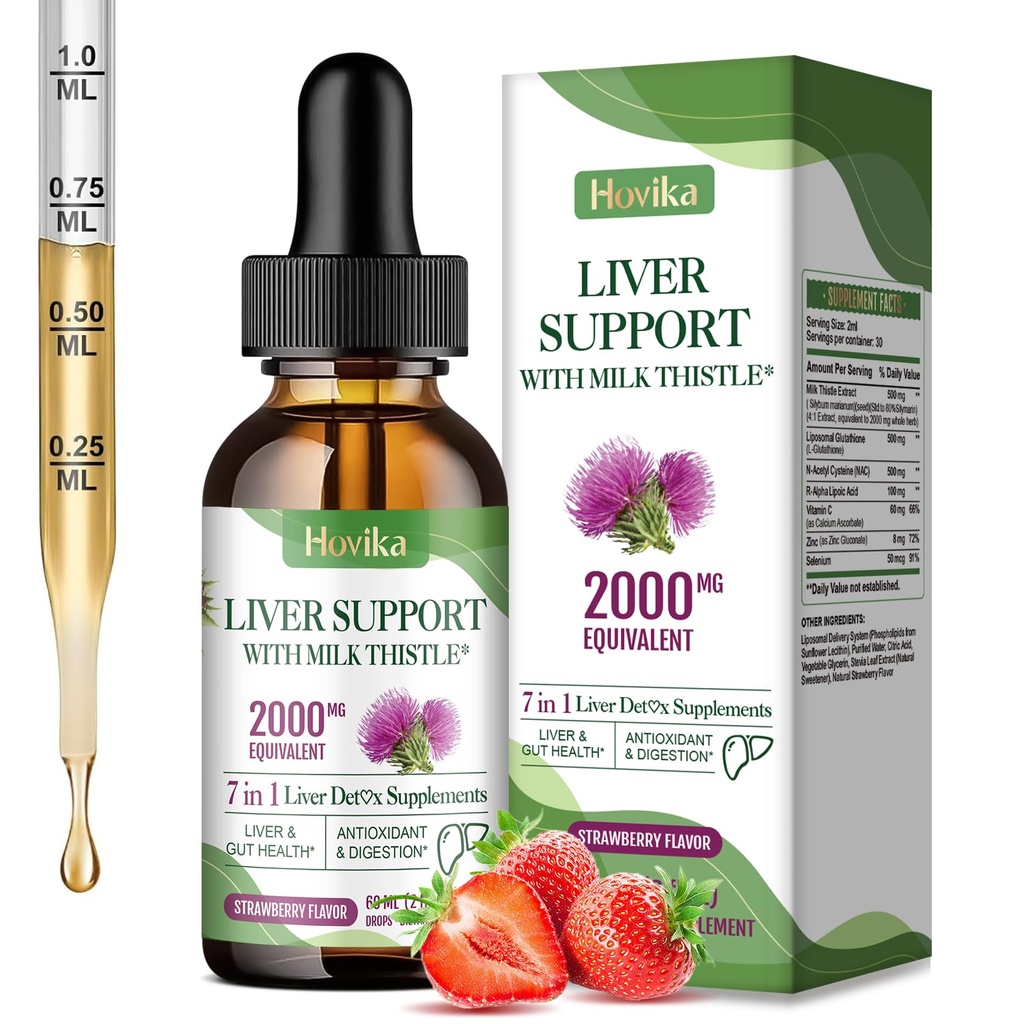 Liver Cleanse Detox & Repair Liver Support Milk Thistle Drops with Glutathione, NAC, ALA, Vitamin C, Zinc & Selenium for Liver Cleanse & Defense, Immune & Skin Support - Strawberry Flavor, 2 Fl Oz