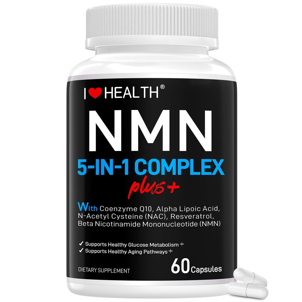 NMN Complex Plus+ for Women & Men with NAC, Alpha Lipoic Acid, CoQ10 & Resveratrol – 5-in-1 Cellular Energy & Healthy Aging Support – 60 Capsules, Non-GMO, Made in USA