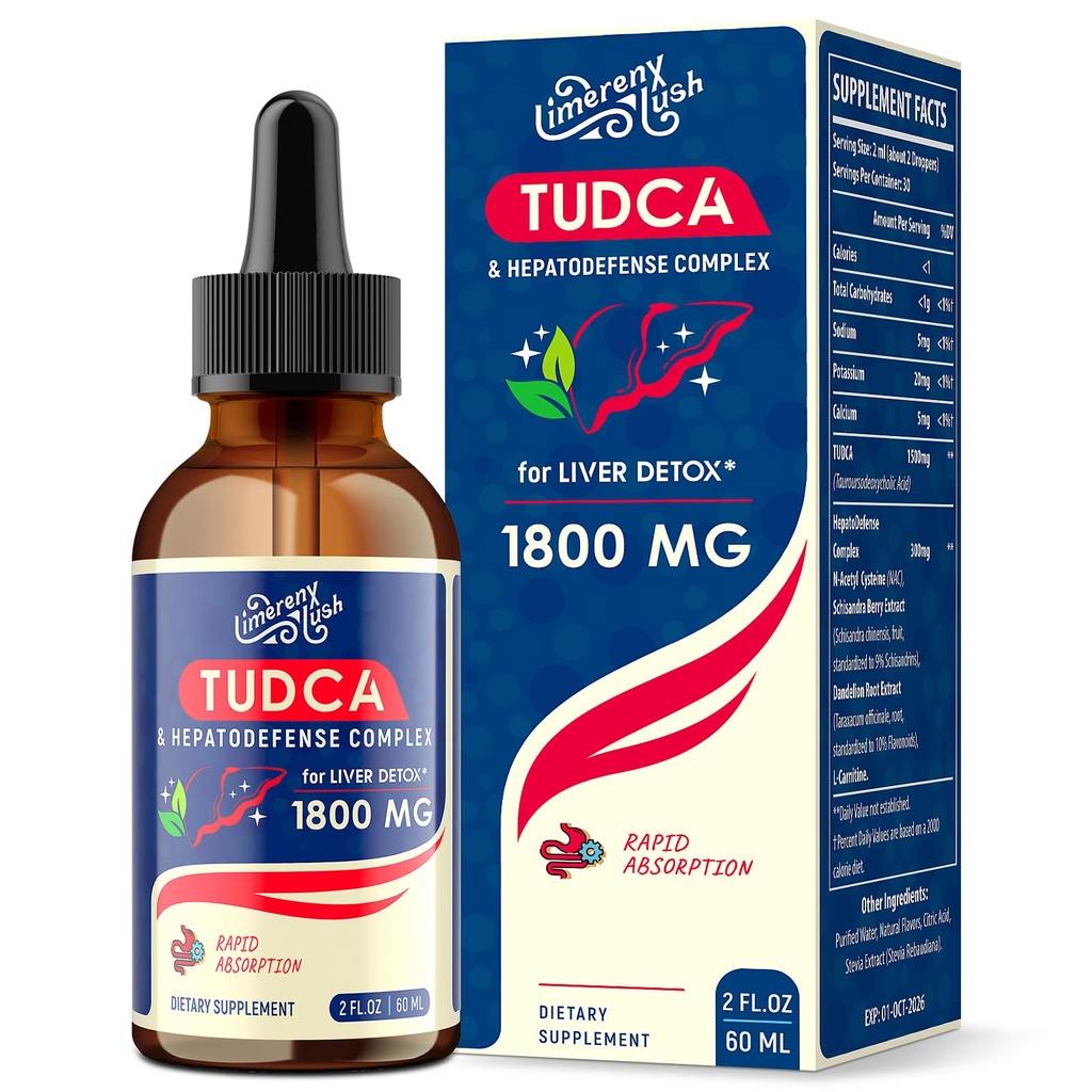 TUDCA Liver Support Drops 1800mg - Powerful Liver Supplement with Bile Salts, NAC, Schisandra and Dandelion, Liver Detox & Repair - Fast-Absorbing, Sugar-Free, Alcohol-Free – 2 Fl.Oz