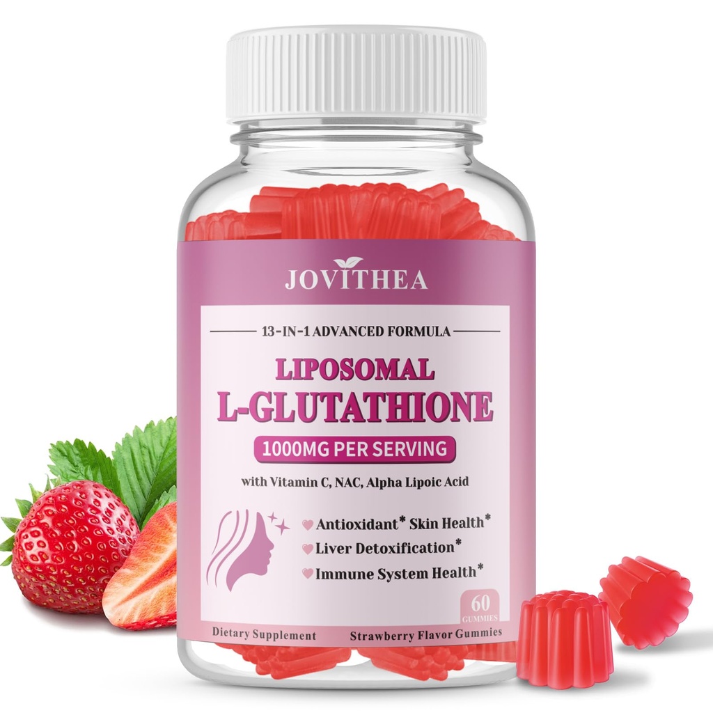 Liposomal Glutathione Gummies 1000mg, Alta Absorción Glutathione Suplemento con vitamina C, NAC, Milk Thistle for Skin Health, Liver Detox & Immune, Vegan, Sugar Free, Strawberry Flavor, 60 Cuenta