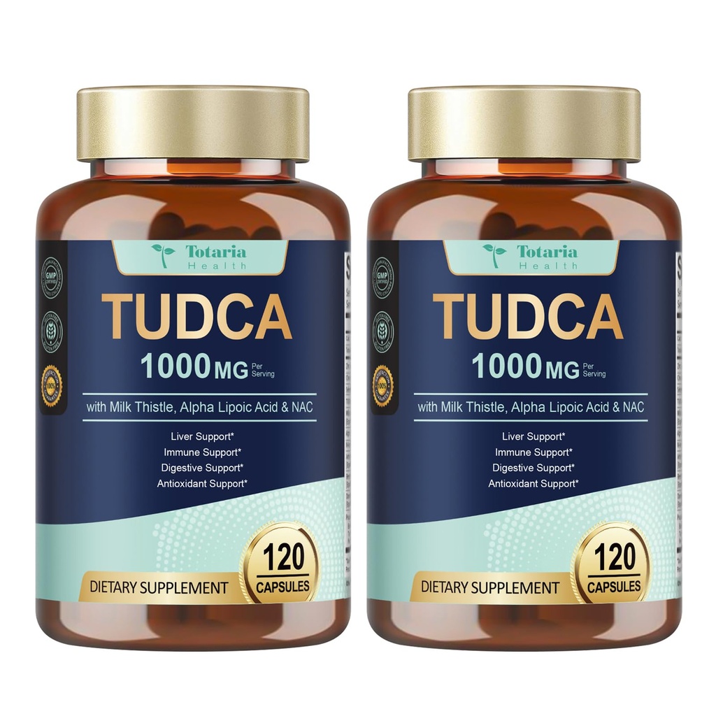 Totaria 2 Packs TUDCA 1000mg Liver Support Supplement with Milk Thistle, NAC, ALA, 80% Silymarin, 15-in-1 Extra Strength Bile Salts