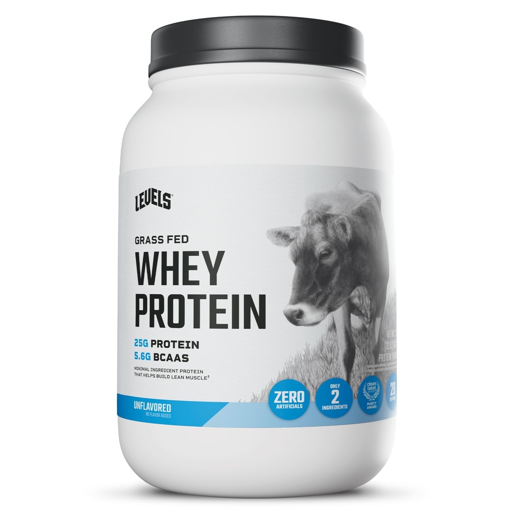 Levels Grass Fed Whey Protein Powder, No Artificials, 25G of Protein, Unflavored, 2LB