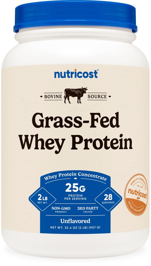 Nutricost Grass-Fed Whey Protein Concentrate (Unflavored) 2LBS - Undenatured, Non-GMO, Gluten Free