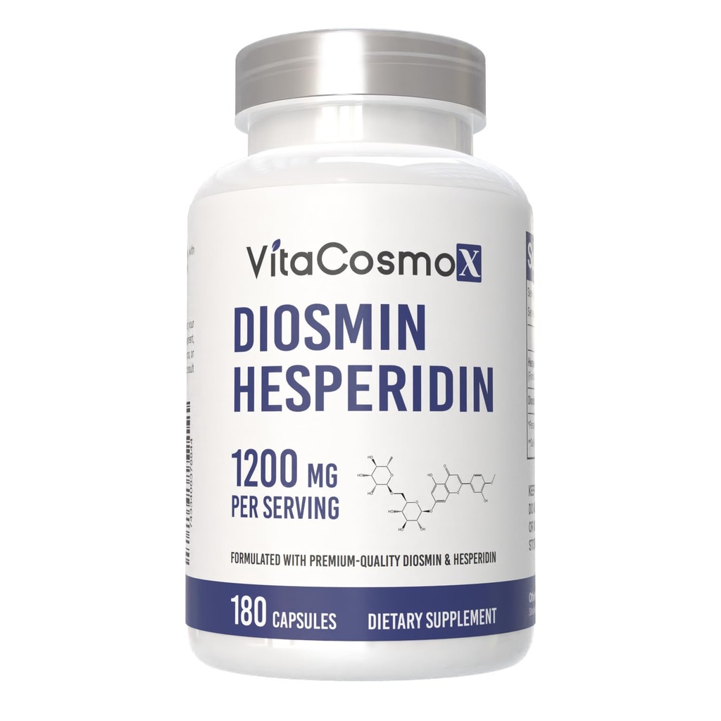 Diosmin Hesperidin 1200 mg Complex, 180 Capsules, Citrus Bioflavonoids Rich Fruit Extract, 100% Vegetarian, Non-GMO & Gluten Free Diosmin Supplement with Max Strength