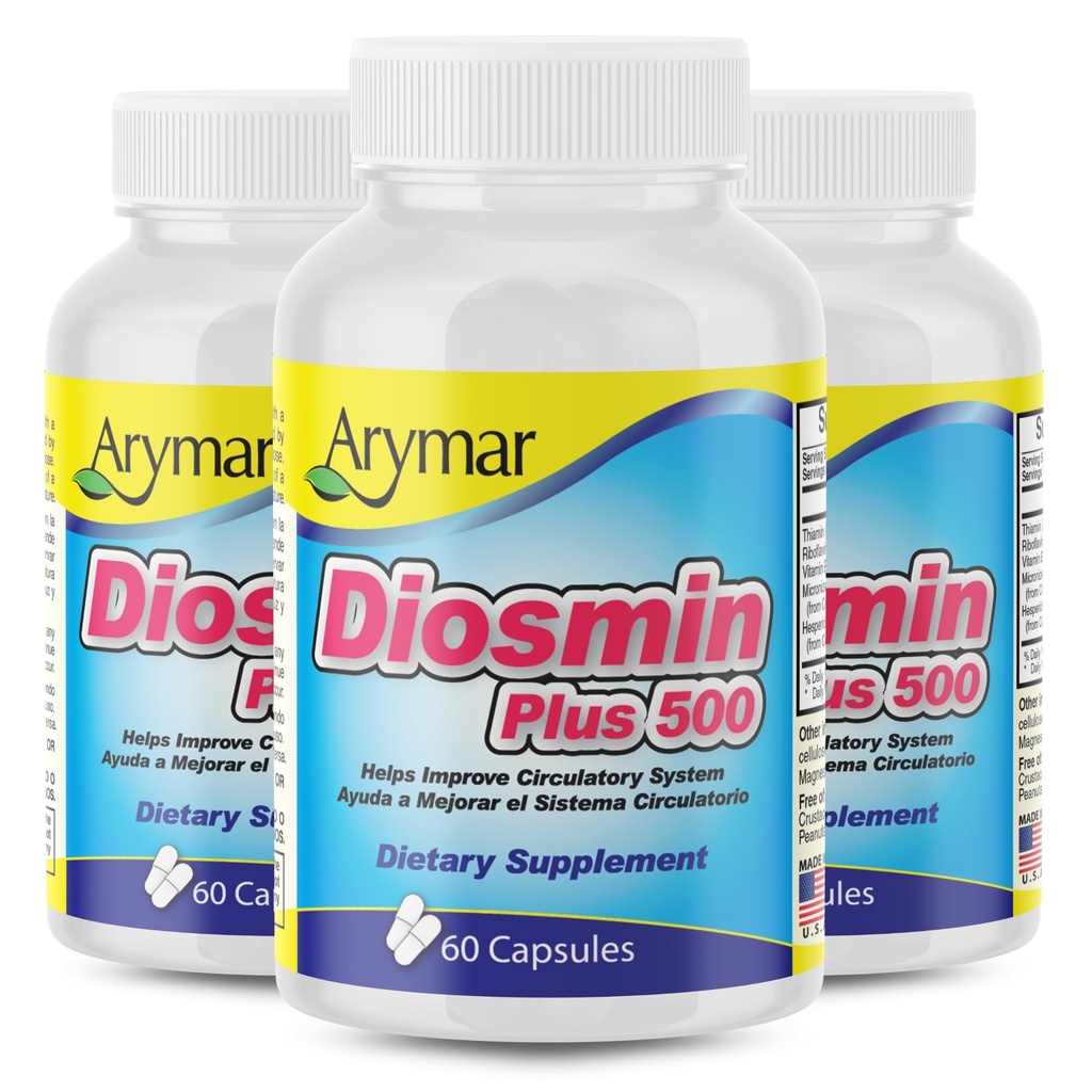 Arymar Diosmin Plus 500 con Hesperidin &amp; B Vitaminas – 60 cápsulas (3-Pack)
