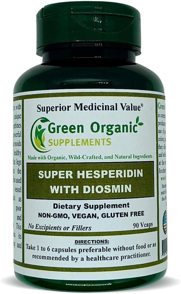 Green Organic Supplements Hesperidin, Diosmin, Narangin, Unique Formula (Hand Made, Non-GMO, Vegan, & Gluten Free) (Single)