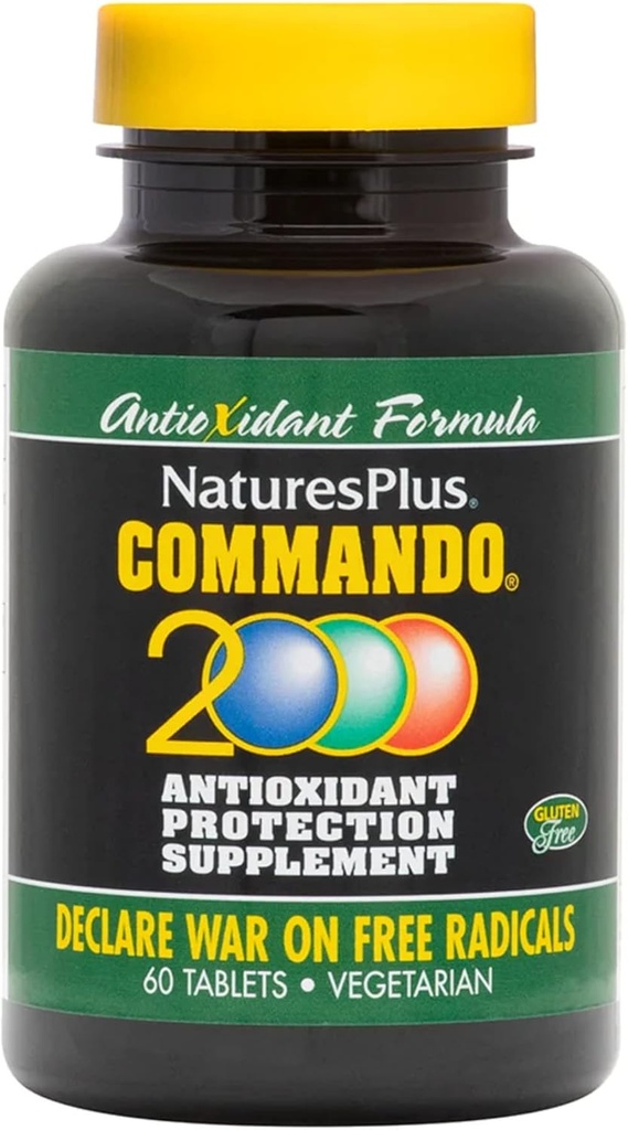 Natures Plus Commando 2000-60 Tablets - Protección Antioxidante - Apoya Cerebro, Función Circulatoria & Sistema Inmunitario - Vegetariano, Gluten Gratis - 30 Servimientos