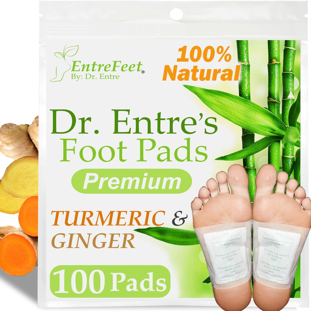 Dr. Entre's Foot Pads: Organic All Natural Formula for Pain Relief, Sleep Aid, Relaxation | Ginger & Turmeric 100 Pack