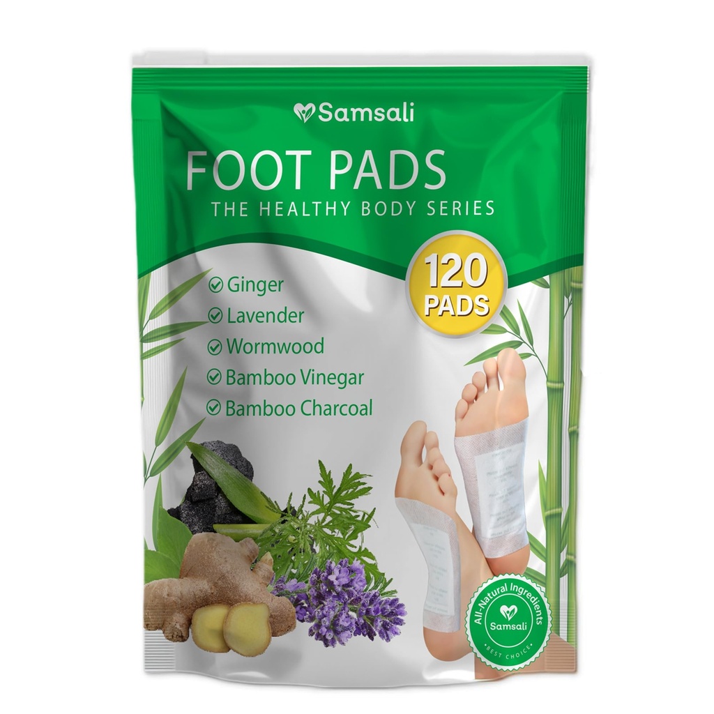 Ginger & Bamboo Vinegar Foot Pads: 120 Pack Natural Foot Pads with Bamboo Charcoal, Wormwood & Lavender for Adults and Elderly, Soothing Overnight Sleep Care