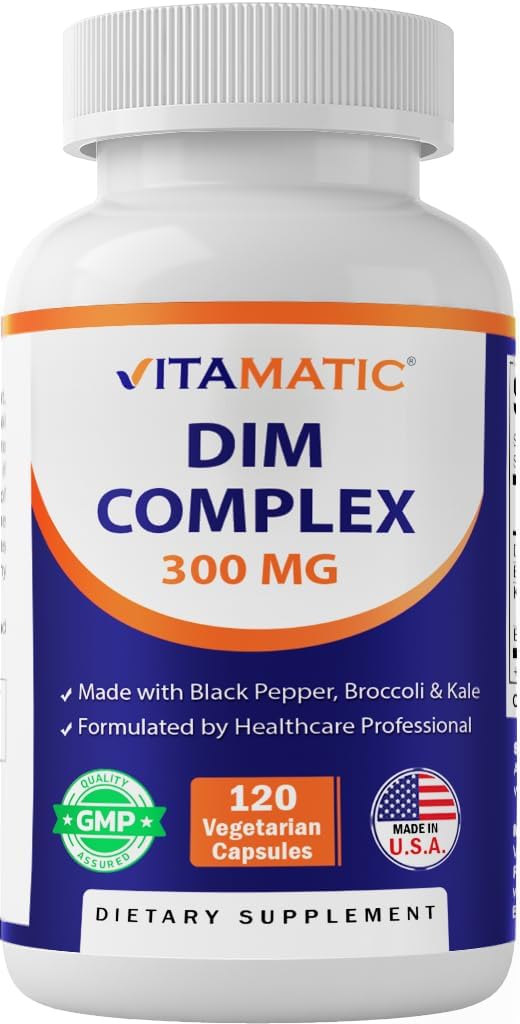 Complejo de suplementos Vitamatic DIM para Hombres Mujer - 300mg - 120 Veg Capsules - Hecho con Pepper Negro, Broccoli Powder & Kale Powder - No GMO &amp; Gluten Gratis - Supports Hormonal Balance