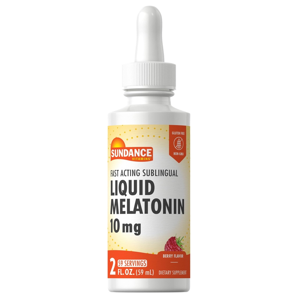 Sundance Melatonin 10mg Liquid | 2 Fluid Ounces | Berry Flavor | Fast Acting Sublingual Formula | Vegetarian, Non-GMO, and Gluten Free Supplement