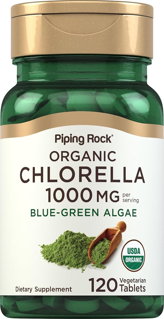 Piping Rock Chlorella TENIDO 1000mg ANTE 120 Tablets TEN Blue-Green Algae ← Muralla de células rotas Orgánica ANTE No GMO, Gluten Suplemento gratuito