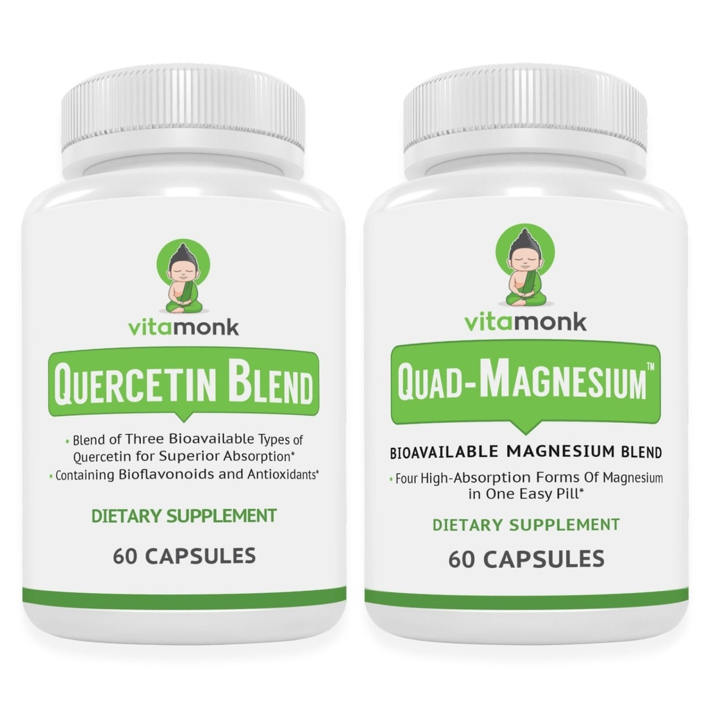 VitaMonk Quercetin Complex + Quad Magnesium Blend Bundle – Immune, Antioxidant & Relaxation Support – Quercetin with Bromelain + Magnesium (Glycinate, Orotate, Taurinate, Malate)