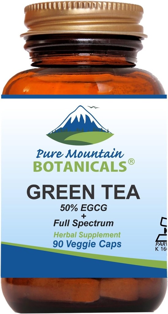 Cápsulas de té verde - 90 Cápsulas de Kosher Vegan con 450 mg de espectro completo orgánico y extracto de té verde puro