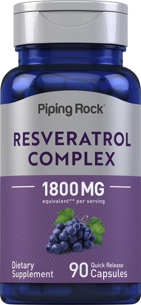 Piping Rock Resveratrol Complex | 90 Capsules | Ultra Potent | Non-GMO, Gluten Free Supplement