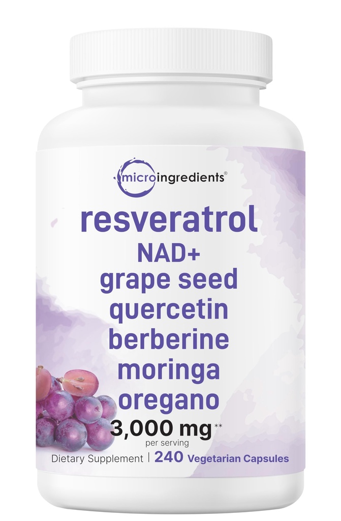 Micro Ingredients Resveratrol NAD Complex 3,000mg for Women & Men, 240 Veggie Capsules | NMN Supplement Alternative | 11-in-1 Blend with NAD+, Quercetin, Moringa, Berberine, Grape Seed, & Oregano