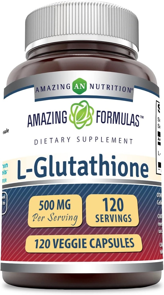 Fórmulas increíbles L-Glutathione 500 Mg Suplemento Silencio Vegetarian Capsules Silencio No-GMO Silencio Gluten-Free TEN Made in USA (1 Pack ← 120 Count)
