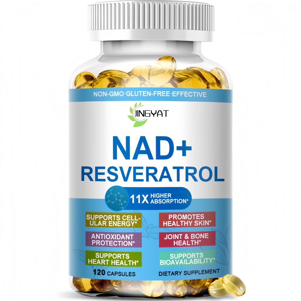 11-in-1 NAD Supplement with Resveratrol, CoQ10, Quercetin, Collagen, Grape Seed for Cellular Energy, Mental Focus & Antioxidant Support - NAD Supplement for Women & Men, 120 Soft Capsules