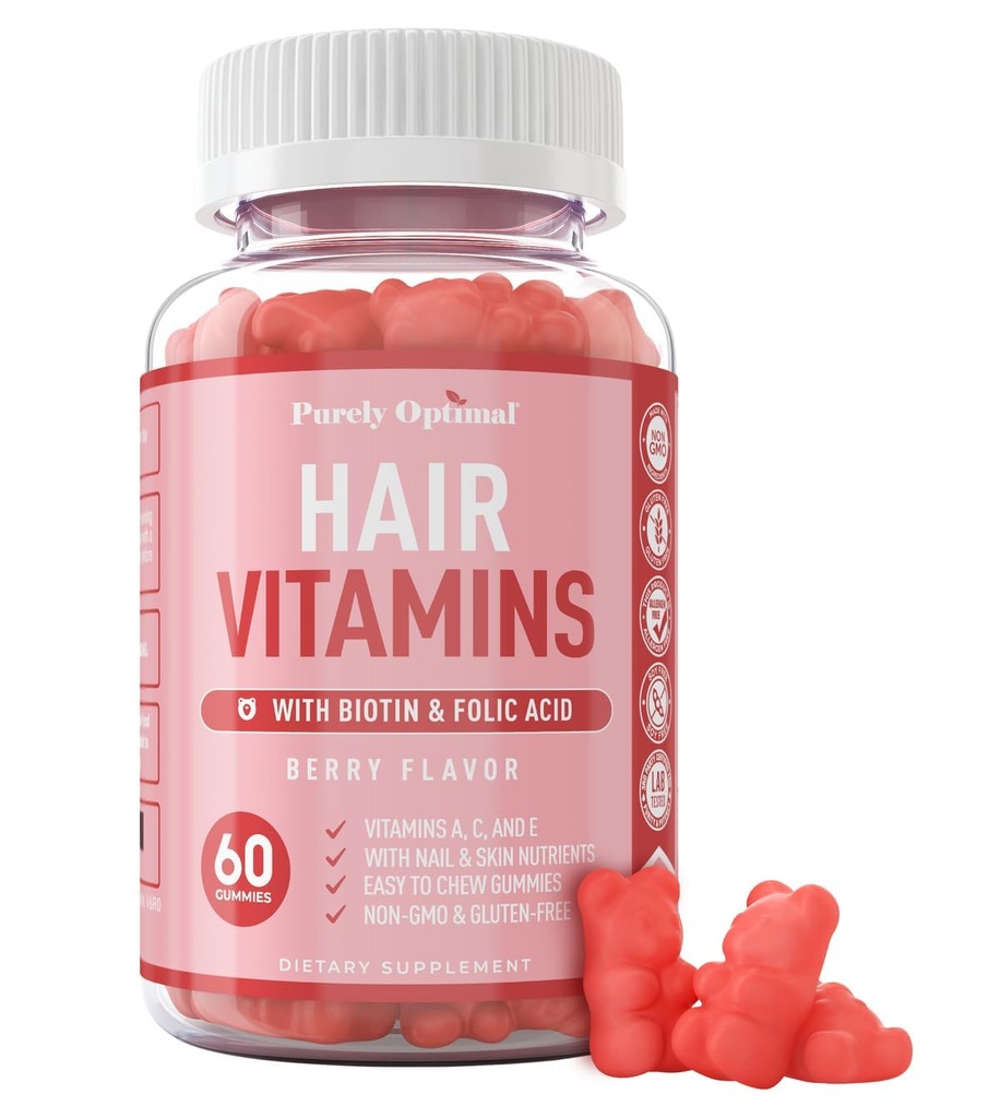 Premium Hair Growth for Women & Men - Hair Growth Vitamins w/Biotin & Keratin - Supports Thicker Healthier Hair Growth - Supplement for All Hair Types, 60 Capsules (60, Berry)