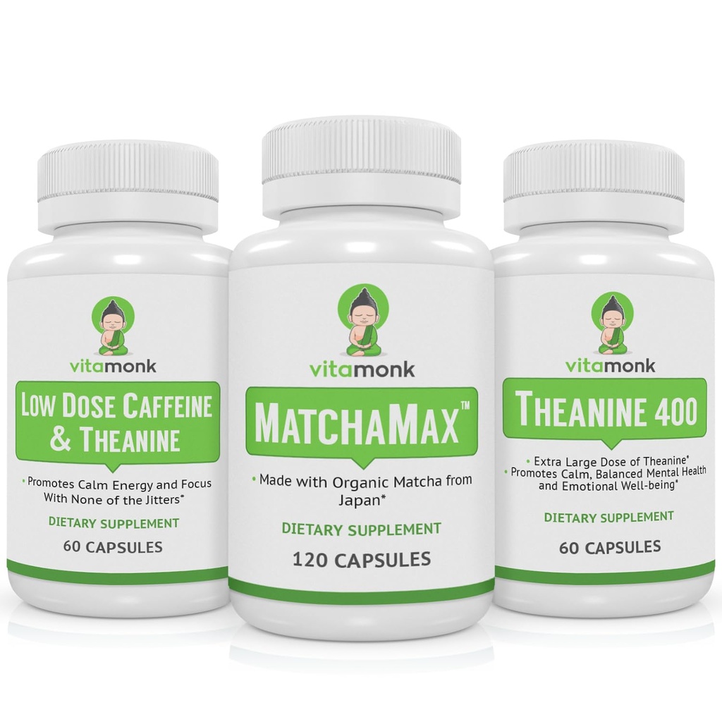 VitaMonk Matcha, Caffeine de baja dosis y Theanine Bundle - Energía tranquila, enfocada sin los jitters