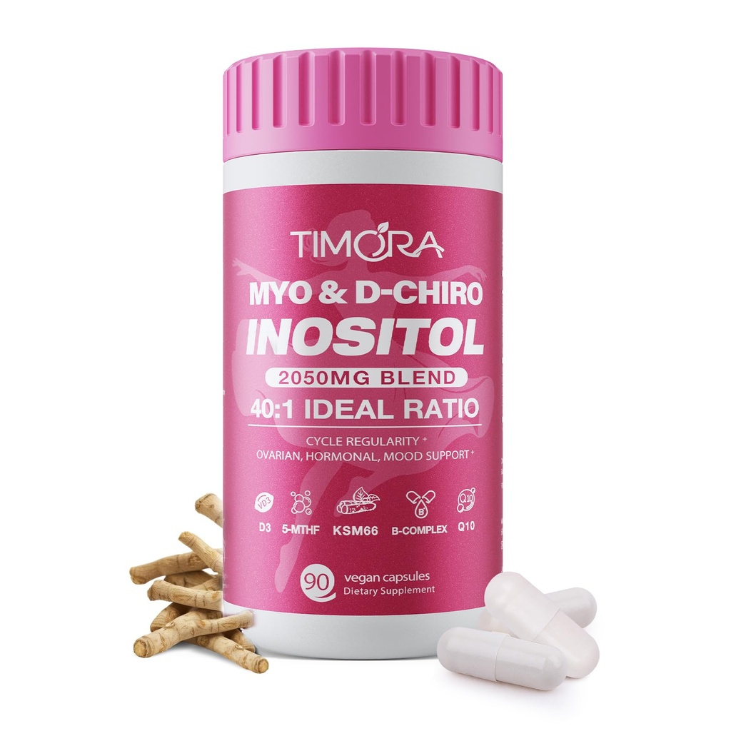 TIMORA Premium Myo & D-Chiro Inositol Supplement 40:1 Ratio for Women - 10-in-1 Formula with Folate, Vitamin D3 & Ashwagandha for Hormonal Balance