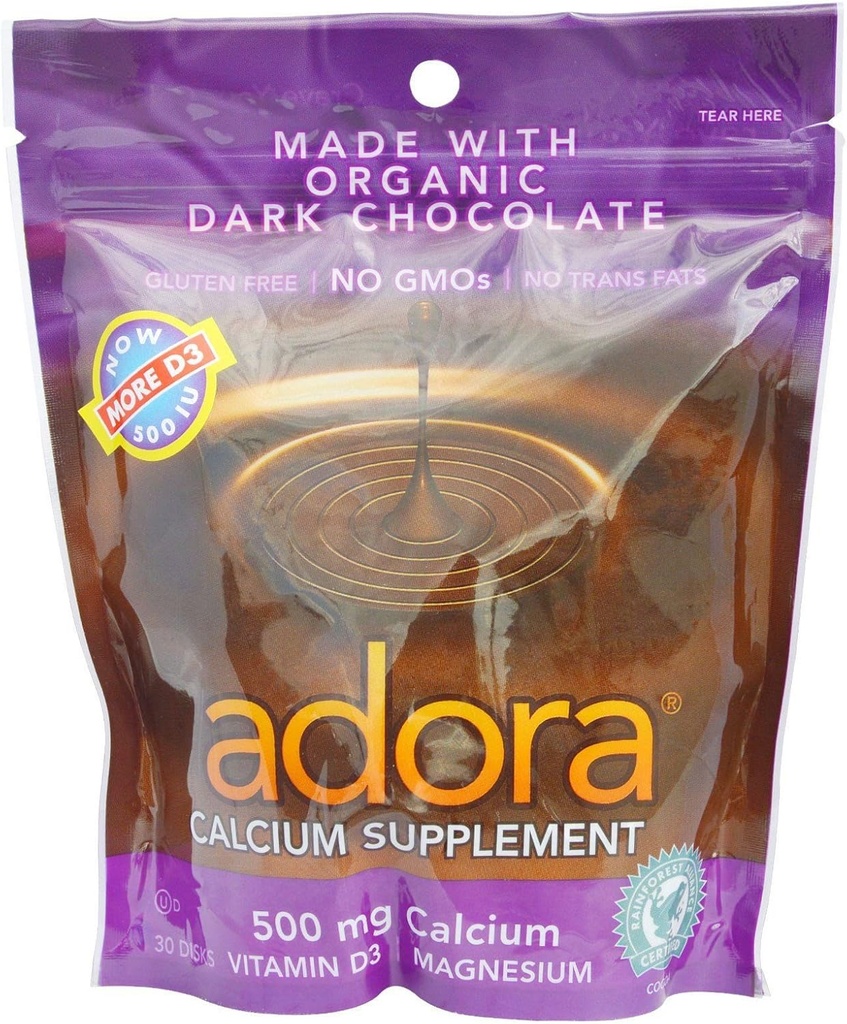 Adora Calcium Supplement Disk, Organic Dark Chocolate, 30 Count (Pack of 12)