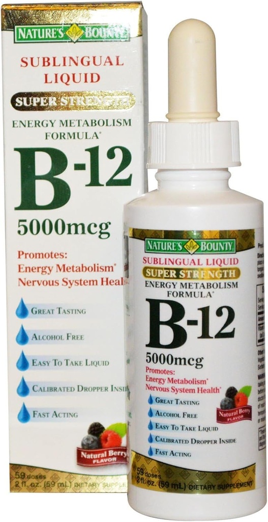 Bounty B-12 5000 mcg Sublingual Liquid Energy Health, 2 Fl Oz (2 Bottles)