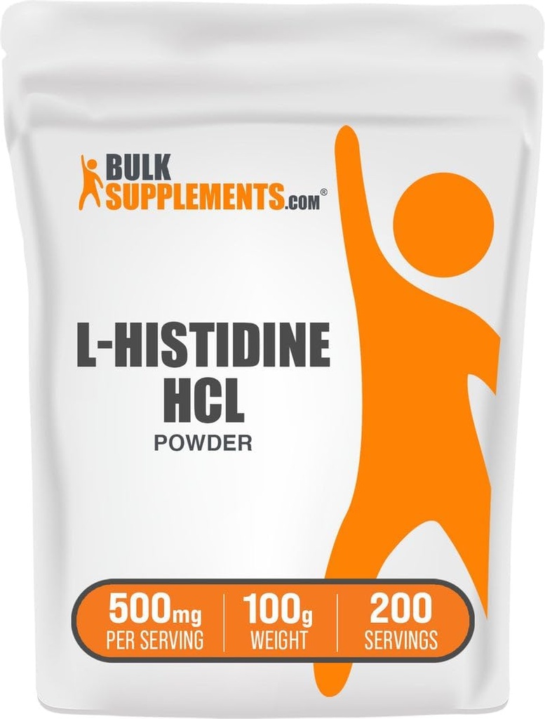 BulkSupplements.com L-Histidine HCl Powder - L-Histidine Supplement - Essential Amino Acid, Gluten Free, 500mg por Serving, 100g (3.5 oz) (Pack of 1)