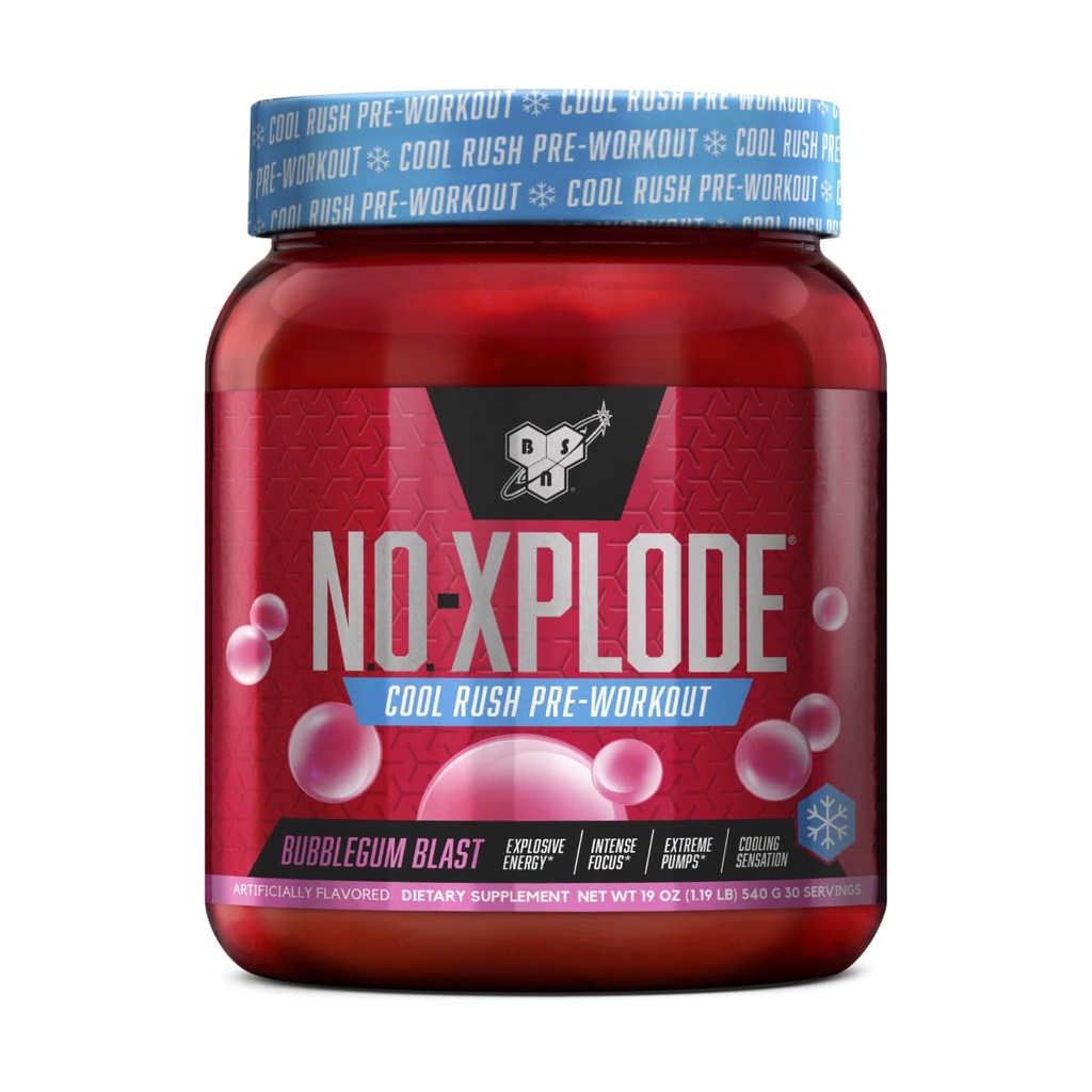 BSN N.O.-XPLODE Cool Rush Pre Workout Powder, Preworkout Energy Supplement for Men and Women with Creatine and Beta-Alanine, Bubblegum Blast, 30 Servings, 1.2 Pound (Packaging May Vary)