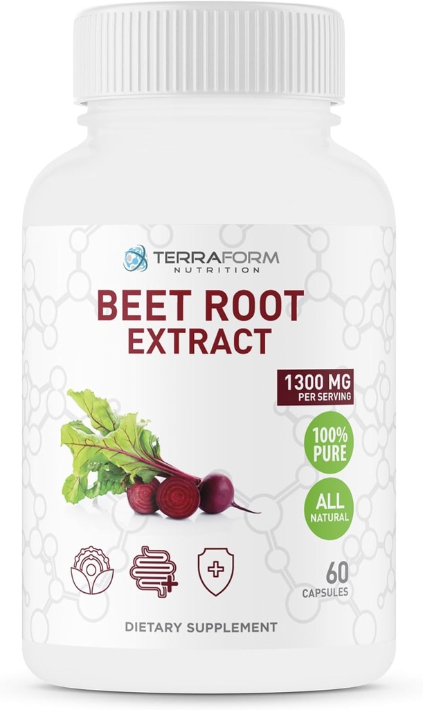 Red Beetroot Extract 1300mg per Serving – Powdered Beetroot Supplement - 60 Capsules - 1 Month – Vegan Friendly - Made in USA