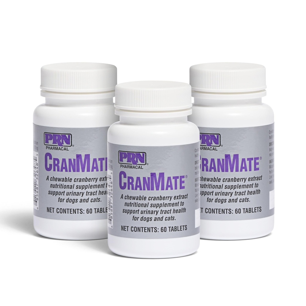 PRN Pharmacal CranMate Cranberry Supplement - Chewable Cranberry Extract - Nutritional Supplements for Dogs & Cats - Urinary Tract Health - Vet Formulated for Pet Urinary Care - 60 Count (3 Pack)