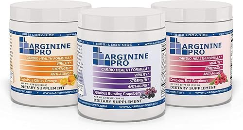 L-ARGININE PRO 3-Pack, Grape Raspberry & Orange Jars | Blood Flow | Pre-Workout Drink | Vitamins C, B6, B12, K & More
