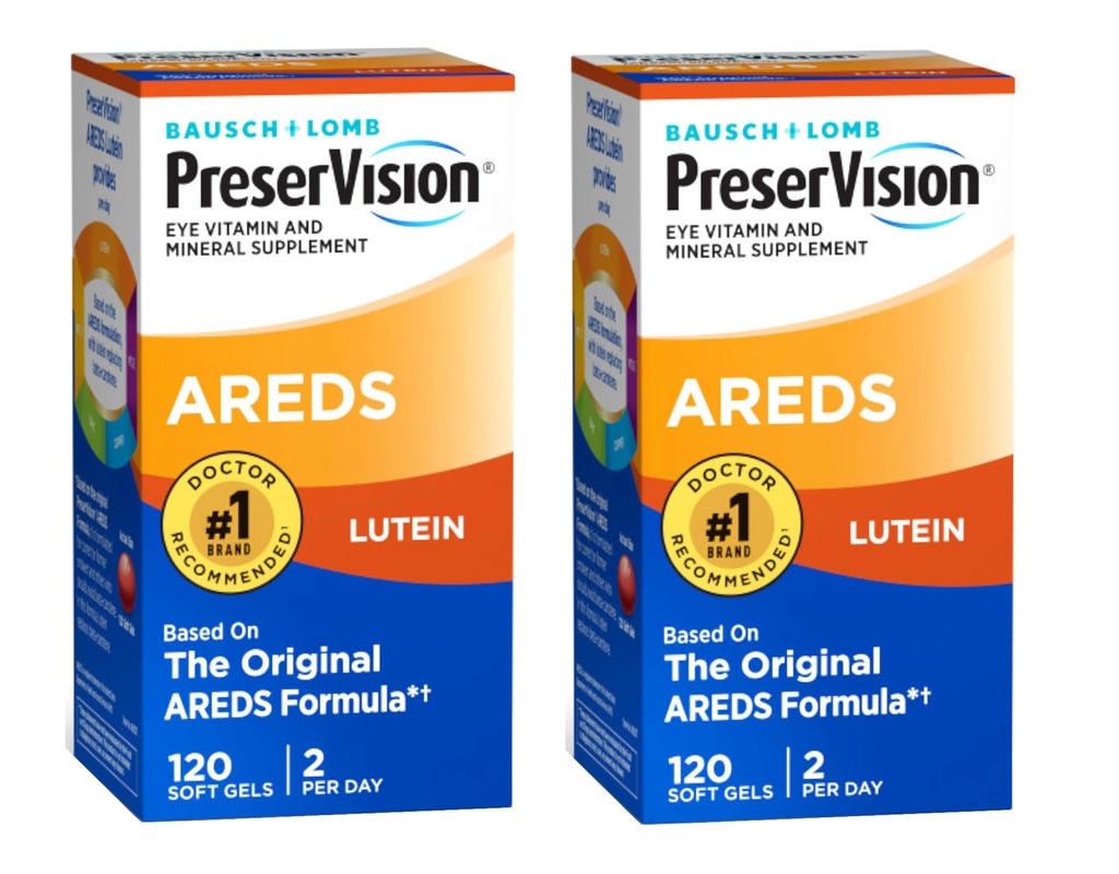 PreserVision AREDS Lutein Eye Vitamin & Mineral Supplement, Beta-Carotene Free, Soft Gels, 120 ct (Pack of 2)