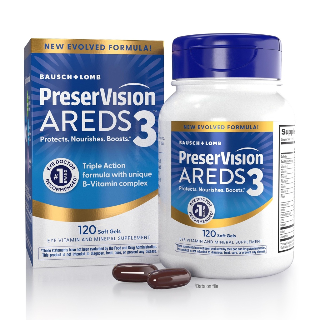 PreserVision AREDS3 Eye Vitamins, #1 Eye Doctor Recommended Brand, AREDS 2 Formula with 8 B-Vitamin Complex, Promotes Healthy Cellular Eye Function*, 3-in-1 Macular Supplement, 120 Softgels