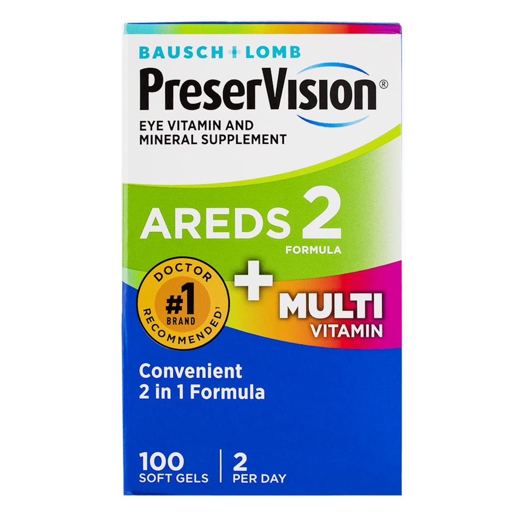 Bausch & Lomb PreserVision Eye Vitamin Mineral, 100 Soft Gels (Pack of 2)