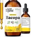 Tintura de Bacopa Orgánica - Soportes Calma, Focus, Clarity - Suplemento Bacopa Monnieri Líquido - Gotas libres de alcohol con Brahmi Extracto - Vegan, Libre de azúcar - 2 meses de suministro - 2 oz