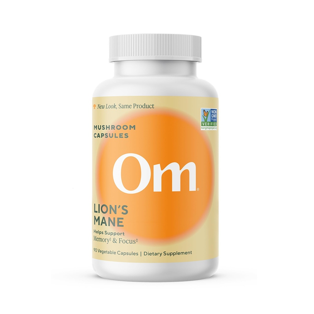 Om Lion’s Mane Mushroom Capsules - Organic Mushroom Supplement and Nootropic - Brain Supplements for Memory and Focus, 90 Count (30 Servings)​