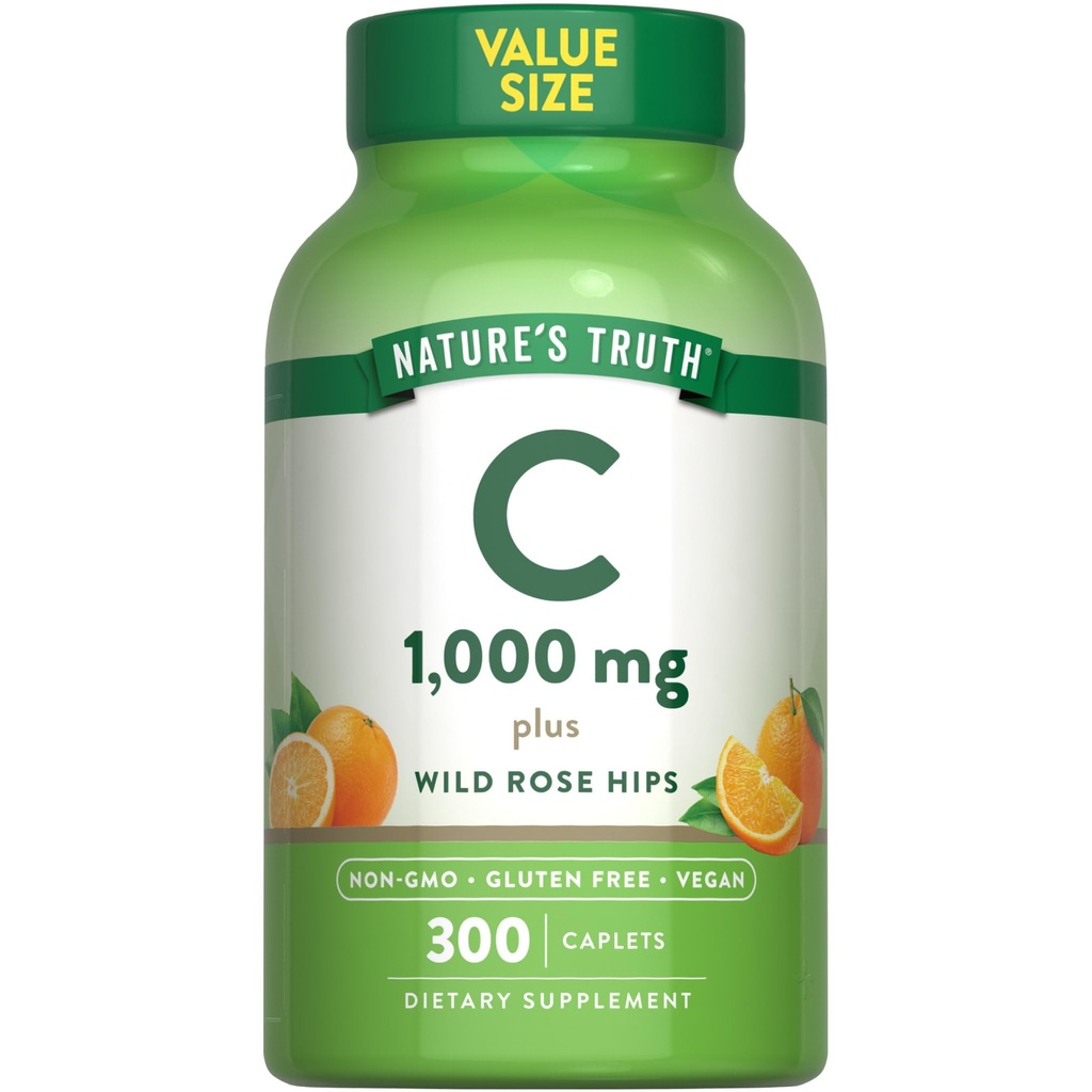 Nature's Truth Vitamin C 1000mg with Rose Hips Caplets | 300 Count | Vegan, Non-GMO & Gluten Free Supplement