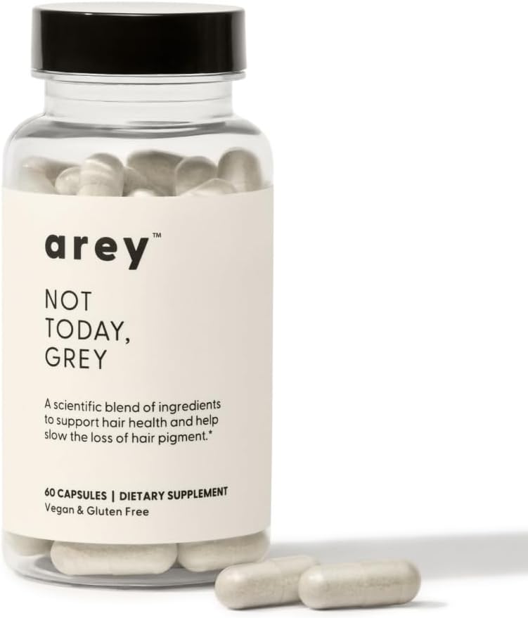 Arey No Hoy, Grey Daily Hair Supplement for Women ' Men TEN Slows Grey Hair Growth & Repigment in 3-6 Months ← Promueve más sano, Thicker Hair TEN Biotin, B +D Vitamins TEN Vegan & Gluten Free (1 Mes)